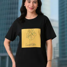 HERE&NOW Women Bio Finish Graphic Printed Round Neck Cotton Oversized T-shirt-picture-40