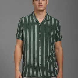 Louis Philippe Jeans Men Cuban Collar Vertical Striped Cotton Casual Shirt-picture-13