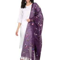 A R SILK DUPATTA HUB Women Floral Printed Cotton Dupatta With Tasselled Border image 4