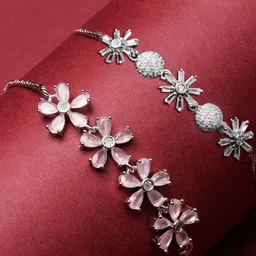 ZENEME Women 2 Brass American Diamond Handcrafted Rhodium-Plated Wraparound Bracelet-picture-25