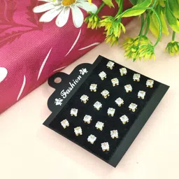 NAVJAI Gold-Toned & Clear Pair Of 12 Stone Square Stud Earrings image 2
