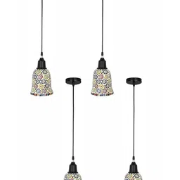 1ST TIME White & Red 4 Pieces Textured Bell Shaped Hanging Ceiling Lamps-picture-25