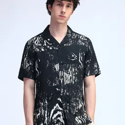 Flying Machine Men Cuban Collar Abstract Printed Casual Shirt image 1