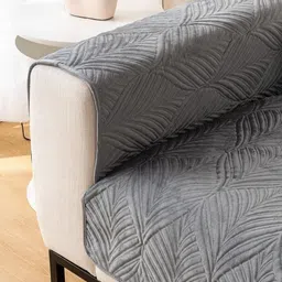 HOUSE OF QUIRK Velvet Plush Palm Leaves Quilted Anti-Slip Two Seater Stretch Seat Pad image 4