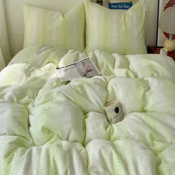 JC HOME Green & White 4 Pieces Striped Double Queen Bedding Set image 2