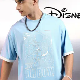 HIGHLANDER Men Graphic Printed Round Neck Cotton Oversized Mickey Mouse T-shirt-picture-33