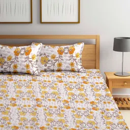 Myntra Elegant Homes White & Grey Floral 300 TC Fitted Super King Bedsheet Set-2.7mX2.7m-image-49