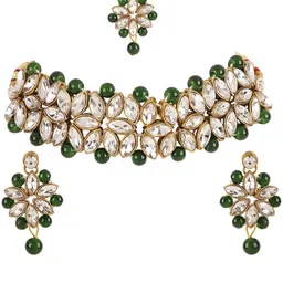 Shining Diva Gold-Plated Kundan-Studded & Beaded Jewellery Set image 2