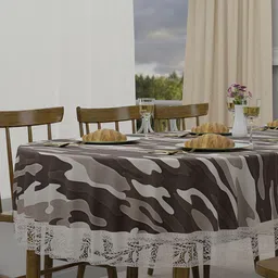 Kuber Industries Brown & Grey Printed Waterproof Oval 6-Seater Table Cover image 2