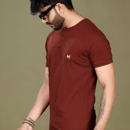 INKMAN Men Brand Logo Printed Henley Neck Bio Finish T-shirt image 2