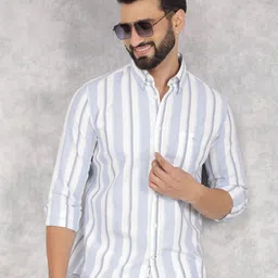 Crimsoune Club Men Smart Button-Down Collar Vertical Striped Cotton Slim Fit Casual Shirt-picture-12