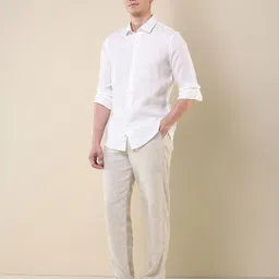 U.S. Polo Assn. X Pacho Men Tailored Fit Spread Collar Solid Pure Linen Casual Shirt image 2