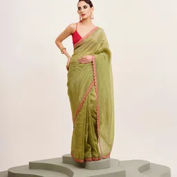 Mitera Women Solid Sequinned Tissue Saree-picture-15