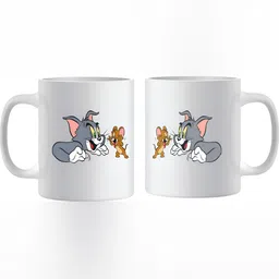 Mr UVD White & Grey Cartoon Characters Printed Ceramic Glossy Mug-330mls image 2