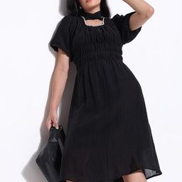 SHOWOFF Puff Sleeve Georgette Fit & Flare Dress-picture-39