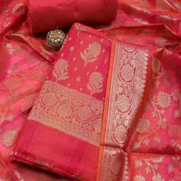 Meena Bazaar Floral Woven Design Chanderi Unstitched Dress Material-image-99