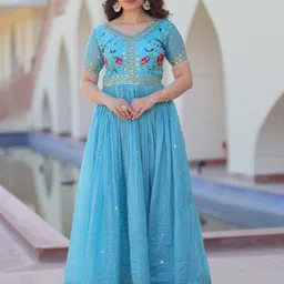 FVD Embroidered Sequined Fit & Flared Ethnic Dresses image 1