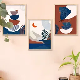 Kotart Brown & Blue 3 Pieces Printed Wooden Wall Arts-picture-18