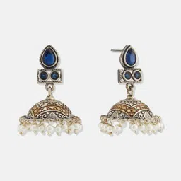 Fabindia Artificial Stones Studded & Beaded Dome Shaped Jhumkas image 2