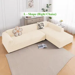 HOKIPO Cream-Coloured 2 Pieces 280 GSM L Shape 6 Seater Anti Slip Sofa Cover With Arms-picture-17