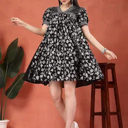 Sangria Printed Cotton V Neck Empire Ethnic Dress-picture-28