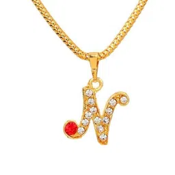 Rashifaashion Unisex Stainless Steel Artificial Stones Studded Pendant With Chain image 2