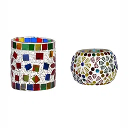 1ST TIME White & Red 2 Pieces Textured Glass Candle Holders-picture-34