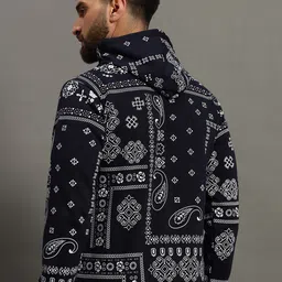 HUSHBUCKS Men Printed Hooded Pullover Sweatshirt image 3