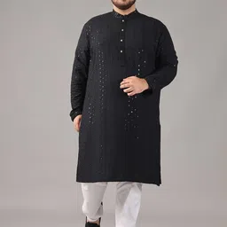 SOJANYA PLUS Men Embroidered Regular Sequinned Pure Cotton Kurta with Churidar-picture-34