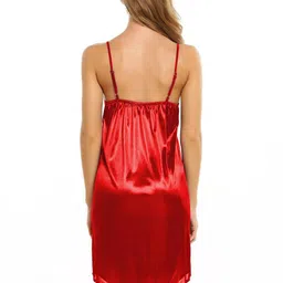 phalin Solid Satin & Laces Front Open Babydoll Dress - (Size-Free) image 2
