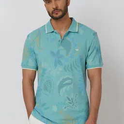 Mufti Men Floral Printed Polo Collar Cotton Slim Fit T-shirt-picture-37