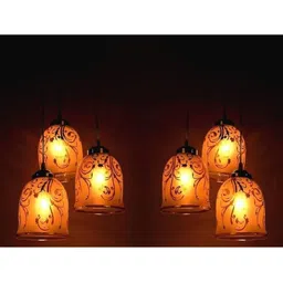 1ST TIME White & Gold-Toned Printed Bell Self Assembly Ceiling Lamp-picture-34