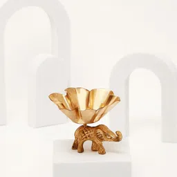 Archies Golden Metal Elephant Diya For Pooja Essentials image 2