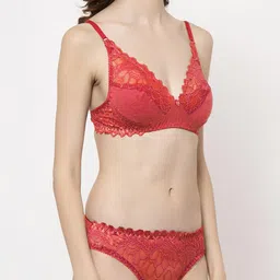 samvar Women Red,Pink Net Bra Panty Set for Lingerie Set Undergarments Pack of 2 image 2