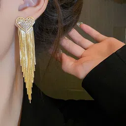 GEHNEY Joy of Jewels Gold-Plated Artificial Stones Studded Heart Shaped Drop Earrings image 5