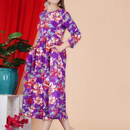 GUDWEARS Women Floral Print Fit and Flare Dress image 2