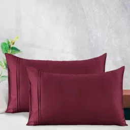 aurave Burgundy Plain Solid 400 TC Cotton Satin Pillow Covers by Aurave, Set of 2 Pcs-picture-36