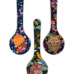 CVANU 3 Pieces Blue & Brown Floral Painted Spoon Shape Wooden Wall Hangings-picture-33