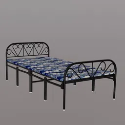sahni industries Round Back Metal Queen Size Folding Bed In Black Colour With Mattress image 3