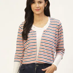 Belle Fille Women Orange & Blue Striped Crop Shrug-picture-26