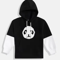 White Snow Girls Panda Self-Design Hooded Sweatshirt-picture-16