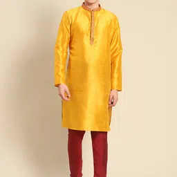 KISAH Men Mustard Yellow Solid Kurta with Churidar-image-37