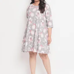 Amydus Women Plus Size Grey Printed Fit and Flare Dress image 5