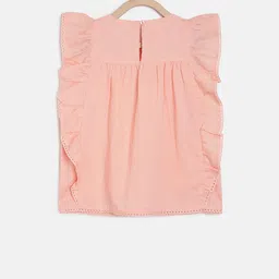 MINI KLUB Girls Peach-Coloured Printed Pure Cotton Top image 2