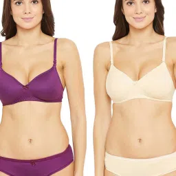 N-Gal Purple & Cream Cotton Bra & Panty Set (Pack Of 2) image 1