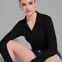 Maheshvi Women Shirt Collar Long Sleeves Fitted Top-picture-13