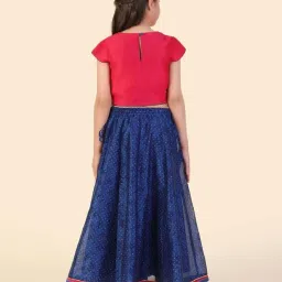 Fabindia Kids Royel Blue & Red Printed Lehenga Set image 2