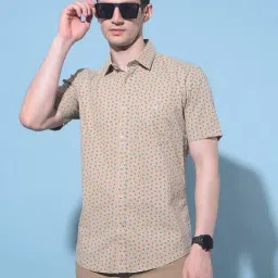 Crimsoune Club Beige Cotton Slim Fit Printed Shirt-picture-15
