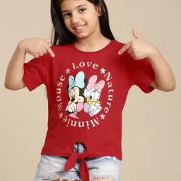 Kidsville Mickey & Friends Printed Relaxed Fit Red T-Shirt For Girls-image-47