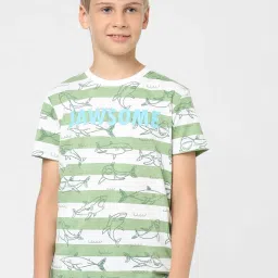 Jack & Jones Junior Boys Green & White Printed T-Shirt image 1